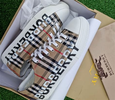 burberry logo print vintage check and leather sneakers|burberry perforated check leather sneakers.